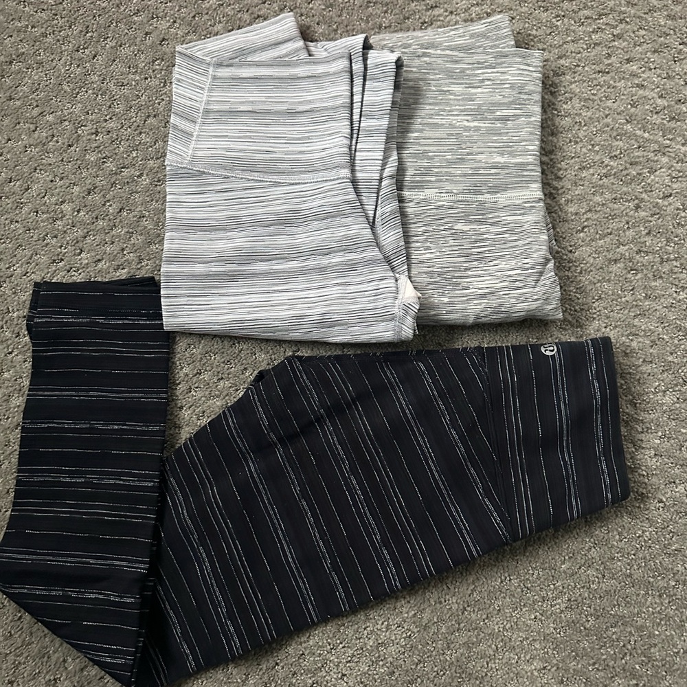 Lululemon Lot of 3 Leggings Navy and Gray Stripe Size 6